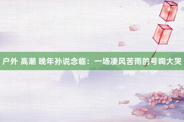 户外 高潮 晚年孙说念临：一场凄风苦雨的号啕大哭